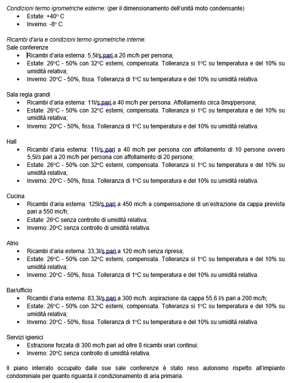 property management, Tabella 3. Caratteristiche dell’impianto di condizionamento delle sale conferenze dello stabile di via U.Bassi 2.png